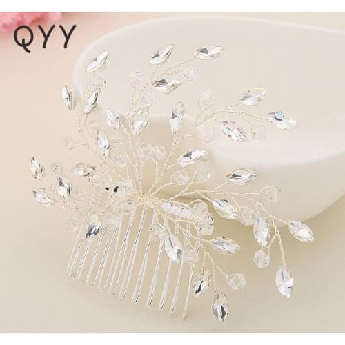 QYY Classic Rhinestone Handmade Hair Comb Clips Wedding Hair Ornaments Jewelry Accessories Bridal Headpiece Women Brides tiara