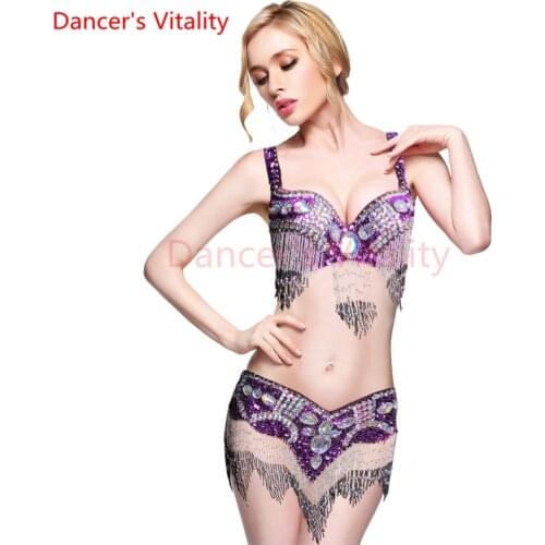 New Womens belly dance set costume belly dancing clothes Sexy Night dance bellydance Carnival Tops Chain BRA Belt