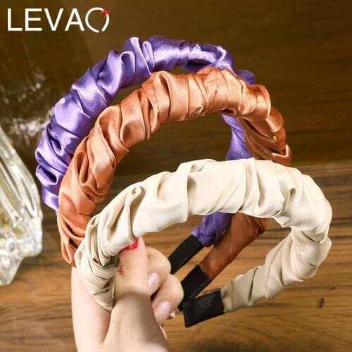 Levao Solid Silk Pleated Hairband For Women Fashion Headband Girls Hair Hoop Headwraps Female Hair Accessories Headwear