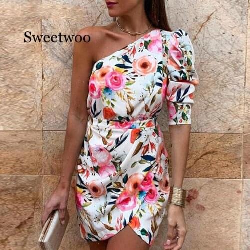 One Shoulder Floral Print Bodycon Dress Vestido de novia