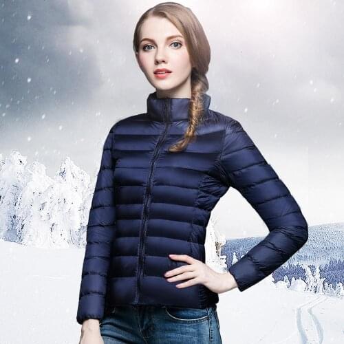 Winter Women Stand Collar 90% White Duck Down Jacket Female Ultra Light Down Jackets Slim Parkas Portable Windproof Down Coat