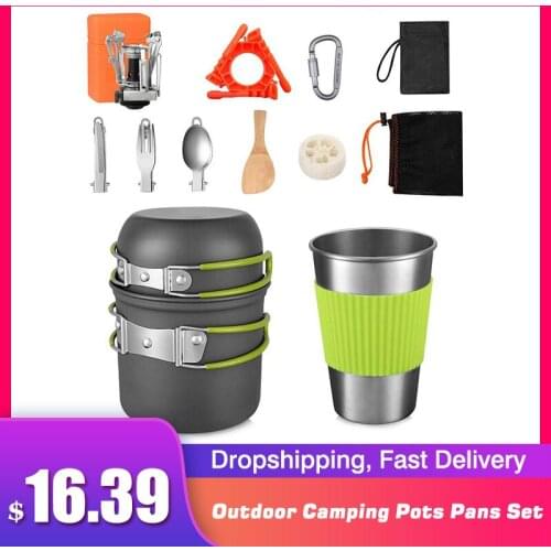 1 Set Outdoor Pots Pans Camping Cookware Picnic Cooking Set Non-stick Tableware With Foldable Spoon Fork Knife Kettle Cup New