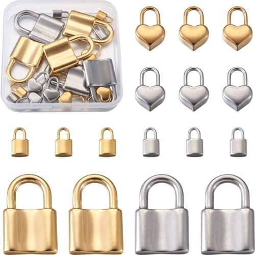 18pcs 304 Stainless Steel Pendants Heart Lock Charms Padlock Necklace Pendant Fit Choker Chain Jewelry Making DIY Accessories