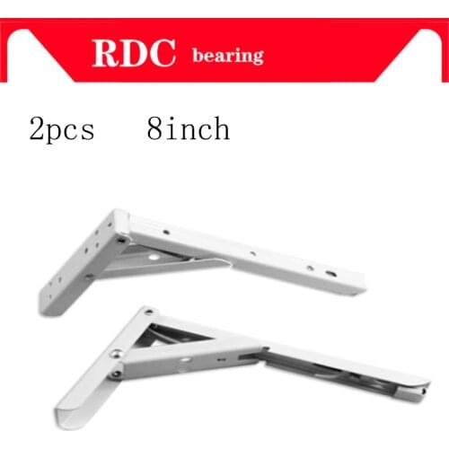 2PCS/SET 8inch White Thickened Steel Triangle Folding Shelf Bracket Wall Mounted Self Support Metal Angle Bracket with 8 Screws