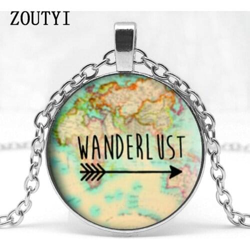 2018/ hot sale, stray map retro necklace photo necklace convex round necklace jewelry, men and women wear jewelry