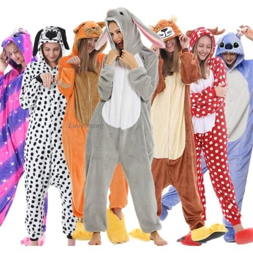2020 Adults Animal Pajamas Cartoon Kigurumi Sleepwear Unicorn Pyjamas Stitch Unicornio Oneises Women Men Flannel Hooded Nightie