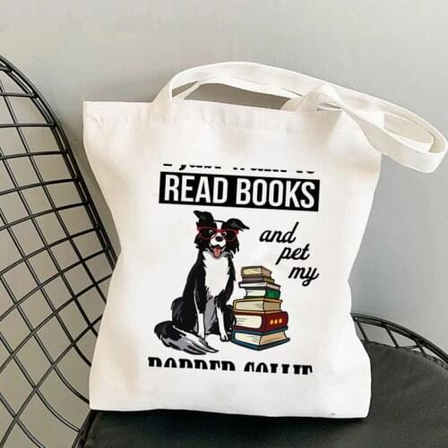 2021 Shopper Border Collie clever Printed Tote Bag women Harajuku shopper handbag girl Shoulder shopping bag Lady Canvas Bag