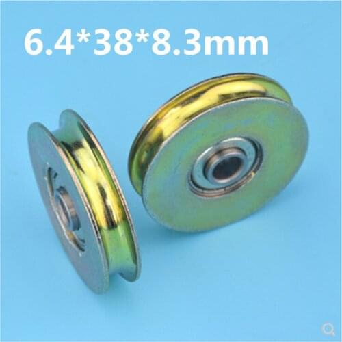 4pcs 6.4*38*8.3mm with triangular bracket/L bracket, U-grooved wheel, bearing wire rope pulley/crane/guide wheel, with base