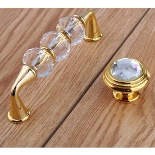 96mm Fashion Deluxe Glass Crystal Win Cabinet Dresser Door Handles Golden Drawer Knobs Pulls 3.75" Glass Diamond Handles