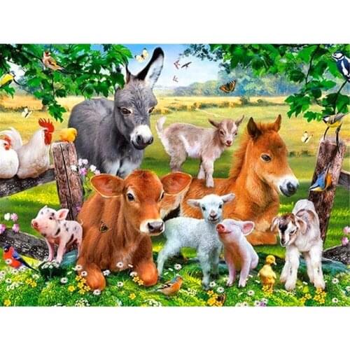 2021 New Animals 5D Diamond Painting Countryside Landscape 100% Round Drill Diamond Mosaic Cross Stitch Kit Gift