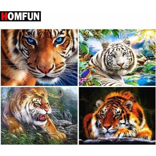 HOMFUN Full Square/Round Drill 5D DIY Diamond Painting "Animal tiger scene" Embroidery Cross Stitch 5D Home Decor Gift