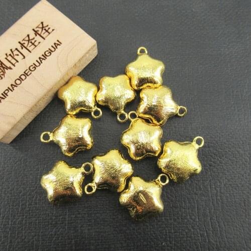 APDGG Wholesale 10 PCS 15x18mm Copper Flower Stars Shape Brushed Bead Gold Plated DIY Findings