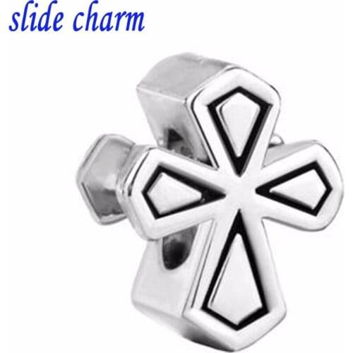 Slide charm Free shipping Silver Plated Celtic Claddagh Irish Cross Beads Charms Bracelets fit Pandora bracelet