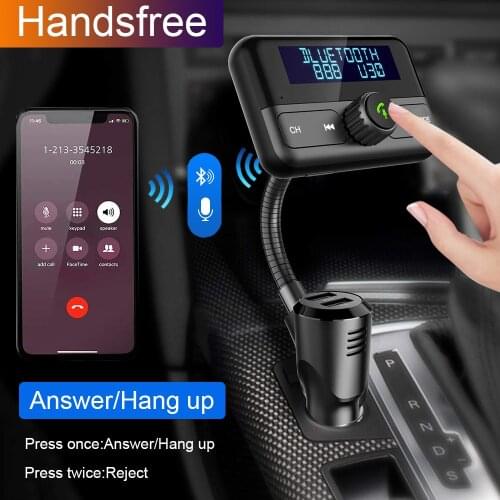 JINSERTA 1.8" Large Screen FM Transmitter Wireless Bluetooth QC3.0 Dual USB Charge Handsfree MP3 Audio Car Kit