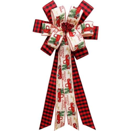 Large Christmas Bows Christmas Tree Decoration Ornament Handmade Plaid Bowknot New Year Home Decor Gift Wrapping Bows for Craft