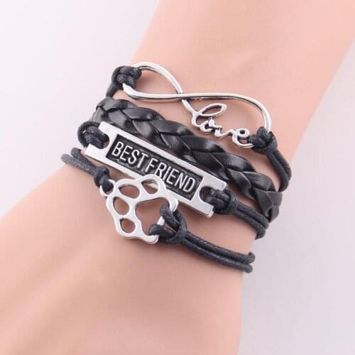 Infinity love pet paw charm dog bracelet stacks best friend leather braid wrap women bracelets & bangles for women men jewelry