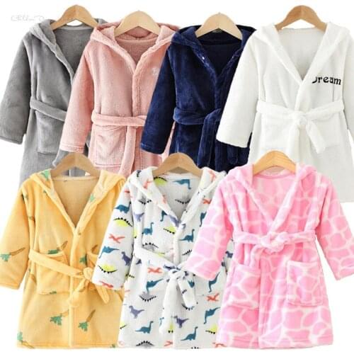 Childrens Flannel Boys Girls Pajamas Set Kids Toddler Autumn Winter Soft Hooded Bathrobes for Teen Girl Sleepwear Clothes 2-8 Y