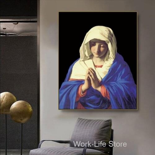 The Virgin Mary in Prayer by Sassoferrato Canvas Painting Posters and Prints Home Decor Wall Art Picture for Living Room Decor