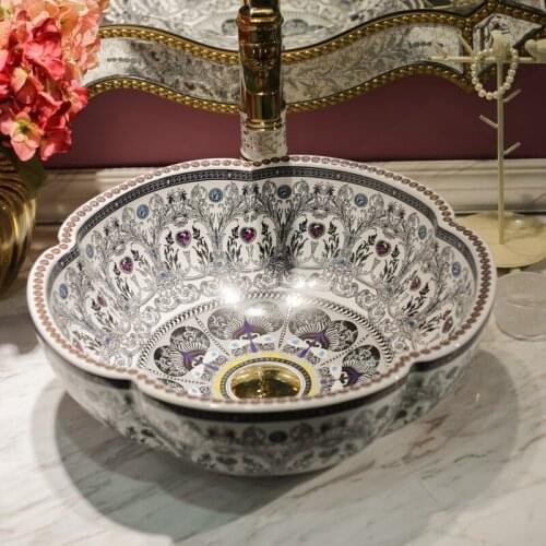Europe Vintage Style China Handmade Lavabo Washbasin Luxurious Artistic Bathroom Sink ceramic basin vintage porcelain sink