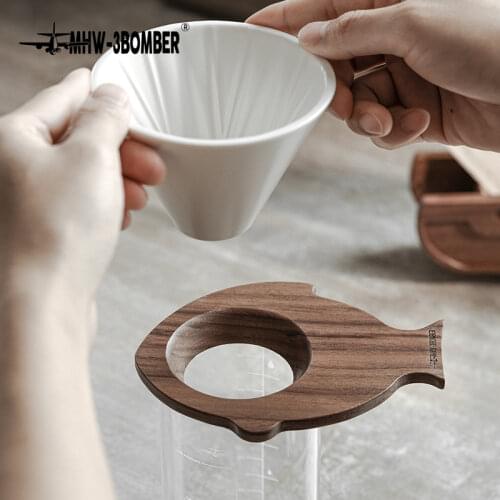 MHW-3BOMBER Coffee Filter Holder Dripper Stand Tropical Fish Bionic Design Solid Wood Walnut Suitable For Different Cups Origina