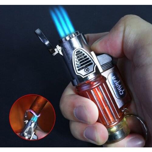 Mini Butane Gas Triple Torch Lighter Gas Visible Cigarette Cigar Lighter 1300C Outdoor Camping Kitchen BBQ Small Spray Gun