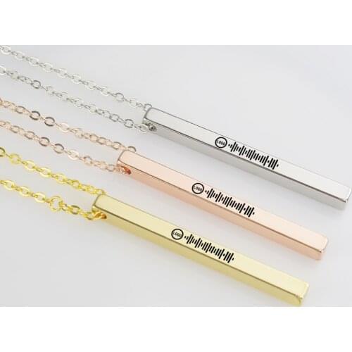Custom Pendant Necklace Stainless Steel Bar Vertical Engraved Letters Personalized Your Music Code Necklace Jewelry
