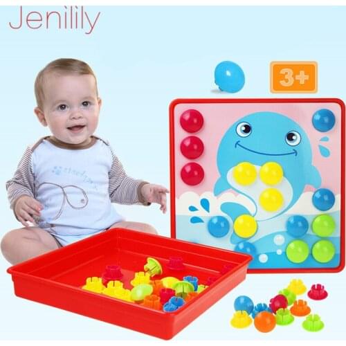 Mushroom Nail Intelligent 3D Puzzles Toys Buttons Assembling Baby Mosaic Marine Life Picture Board Educational Toys for Children