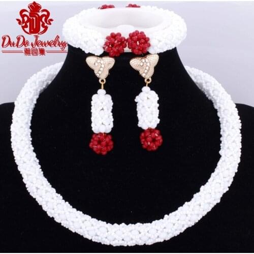 Italy Dubai Choker Necklace Set Pure White Beads Red Balls African Nigerian Wedding Jewelry Sets For Women Costume Bride 2017