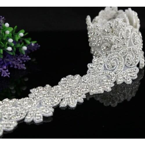 1 Yard Hotfix Rhinestone Trim Wedding Bridal Crystal Applique for Dress Sash