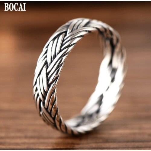 925 Sterling Silver Jewelry Vintage Silver double braided men and women ring
