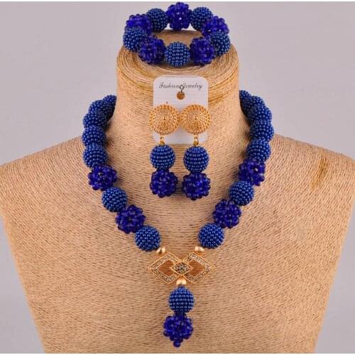 Royal Blue African Bead Jewelry Set Nigeria Wedding Fashion Dress Bead Necklace Set Free Shipping XX-99