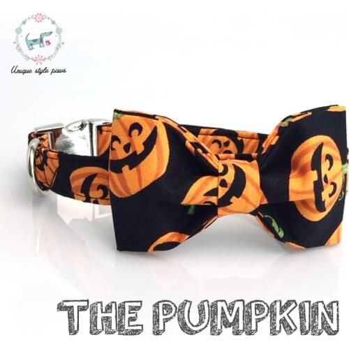 Halloween pumpkin collar and leash set with bow tie dog &cat necklace and dog leash for pet gift