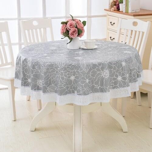 Round TableclothTablecloth Decorative Elegant Flower Style Pastoral Round Tablecloth Plastic Waterproof and Oil Free Anti-scald
