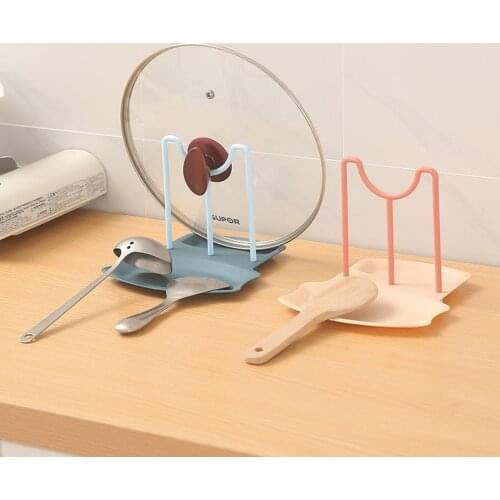 Kitchen Organizer Pot Lid Storage Rack Shelf Countertop Punch-free Spoons Pad Bracket Home Kitchen Shelves Accessories Tools
