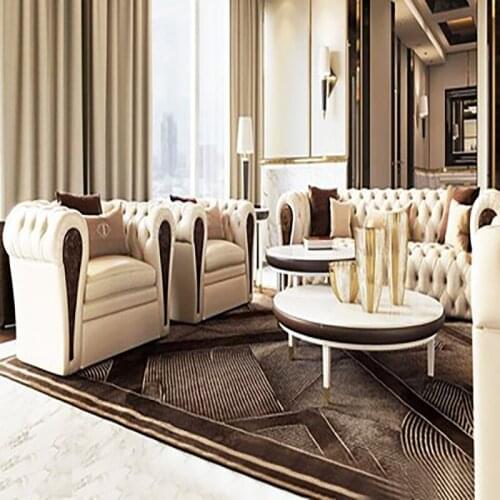 Light luxury post-modern Italian living room three-seat pull buckle frosted cowhide sofa combination villa leather art furniture