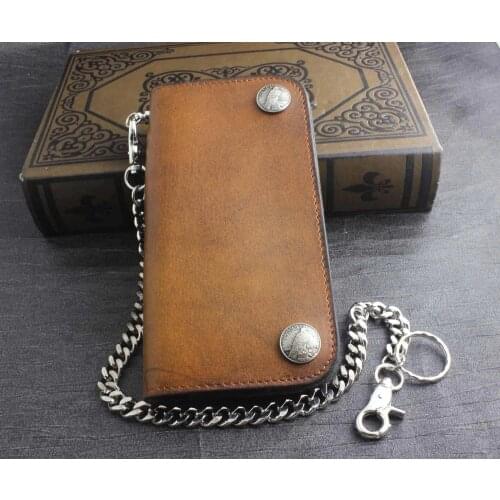 Mens Biker Rock Tow US Eagle Coin Snap Long Leather Wallet Purse With Key Chain