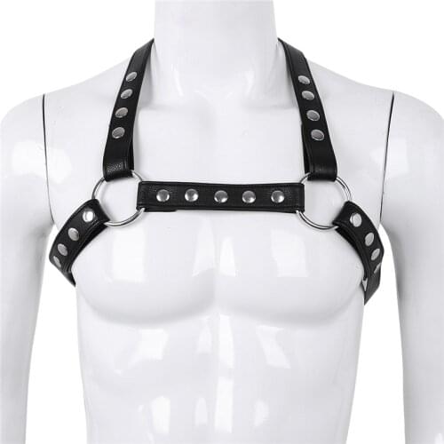 Male Mens Faux Leather X Shape Back Body Chest Half Harness Belt with Metal O-Rings Cosplay Nightclub Clubwear Costumes Clothes