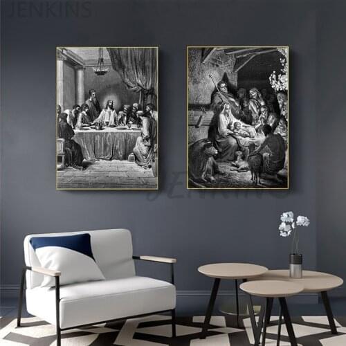 Wall Art Canvas Painting Da Vinci Last Supper Black White Jesus Christ Print On Wall For art home decor(NO FRAME) Jenkins pictur