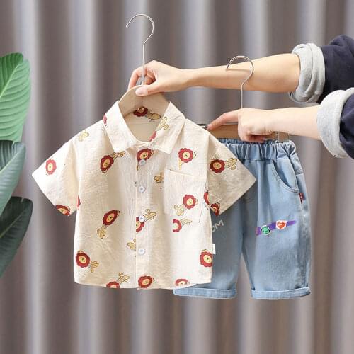 New 100% Cotton Baby Boys Clothes Cartoon Print for Children Shirt + Jeans for Children Casual Childrens Clothing Boys Clothing