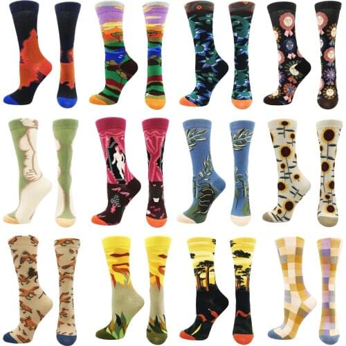 2021 spring, summer and autumn new mid-tube socks female creative abstract landscape art simple and colorful high-quality fashio
