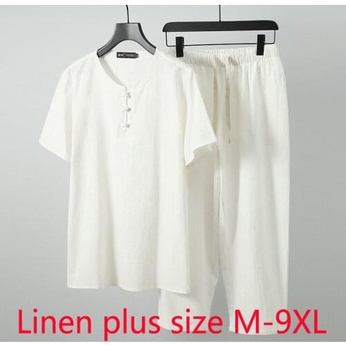 New Arrival Fashion Suepr Large Summer Cotton Linen Short Sleeve Men V-neck Men T Shirt Plus Size M L XL2XL3XL4XL5XL6XL7XL8XL9XL