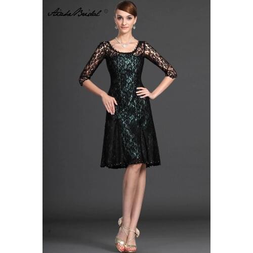 Formal Womens Dress Short Mother Of The Groom Dresses Vintage A line Half Sleeve Black Lace Mother of the Bride Dress