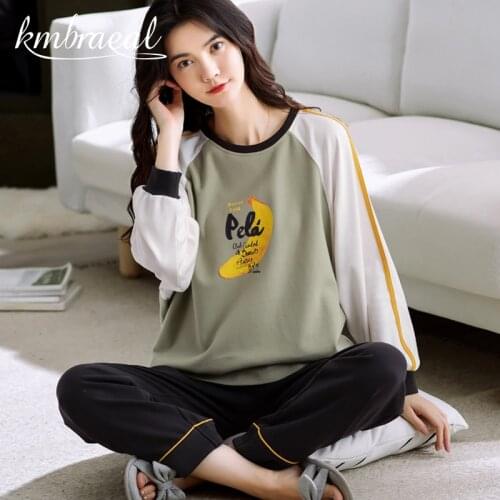 Pajamas for Women Cotton Autumn Winter Long-Sleeved Trousers 2 Piece Set Homewear Casual Comfortable Sleepwear Plus Size M-3xl