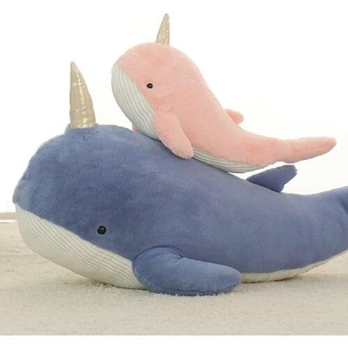 60/90cm/120cm Giant Soft Blue Shark Fantastic Pink Narwhal Plush Toy Stuffed Sea Animals Unicorn Horn Whale Sleep Pillow For Boy