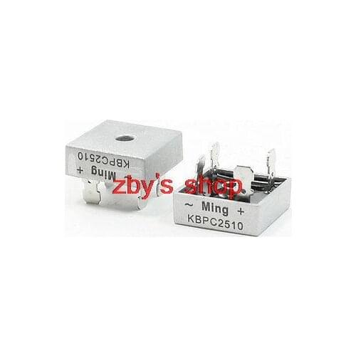2 Pcs Square Silver Tone Head 1000V 25A Full Wave Bridge Rectifier KBPC2510