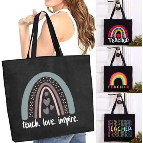 Rainbow Teacher Shopping Bag Graphic Tote Harajuku Women Canvas Shoulder Bags Female Eco Reusable Shopper Handbags Best Gifts