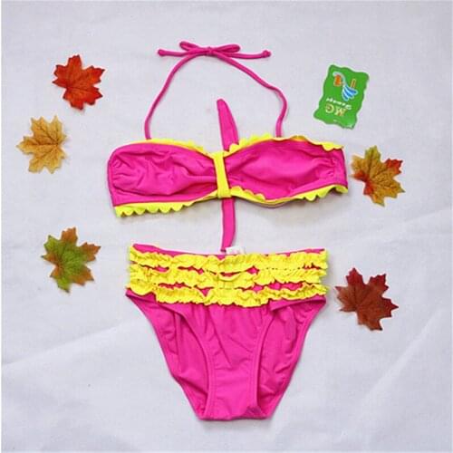 Clearance Childrens swimsuit lovely flowers bathing suit girls Neck hung bikini baby Summer Girls Split Bikini two pieces