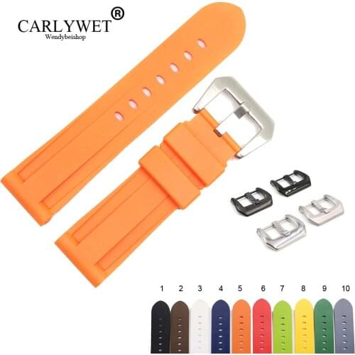 CARLYWET 22 24mm Orange White Black Brown Waterproof Silicone Rubber Replacement Watch Band Loops Strap For Panerai Luminor