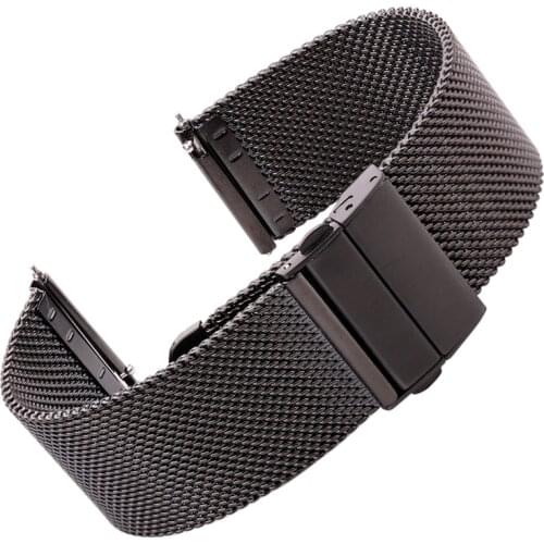 Milanese Stainless Steel Watch Bracelet Silver Black Women Men Strap 16mm - 24mm Metal Watchband Deployment Clasp