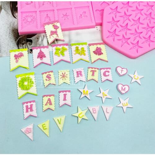 Christmas flag letter mold star triangle love letter chocolate fondant cake decoration tools resin letter mold